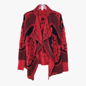 Milano Red on Black Draped Sweater wt Medallions